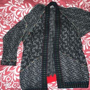 Vintage Maggie Shepherd of Australia Open Cardigan Sweater Black Gray Boho Artsy